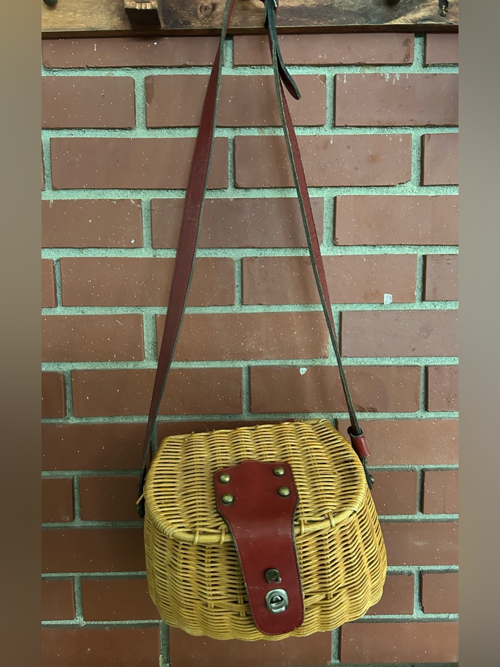 Woven Crossbody Basket Bag with Brown Leather Strap